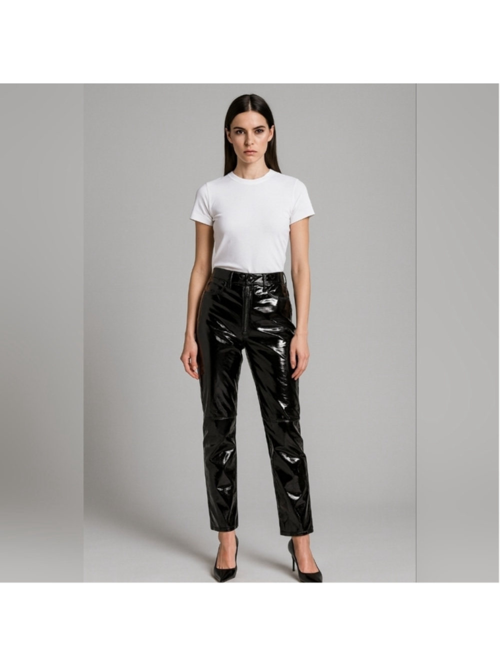 H&M Black High-Shine Faux Leather Pants – Size EUR 38 / US 8